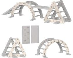 Klettergerüst Indoor, 5 in 1 Kletterdreieck mit Rutsche, Kletterbogen, inkl. doppelseitige Rampe, Spielplatz Indoor für Kinder 18-48 Monate, Grau+Weiß