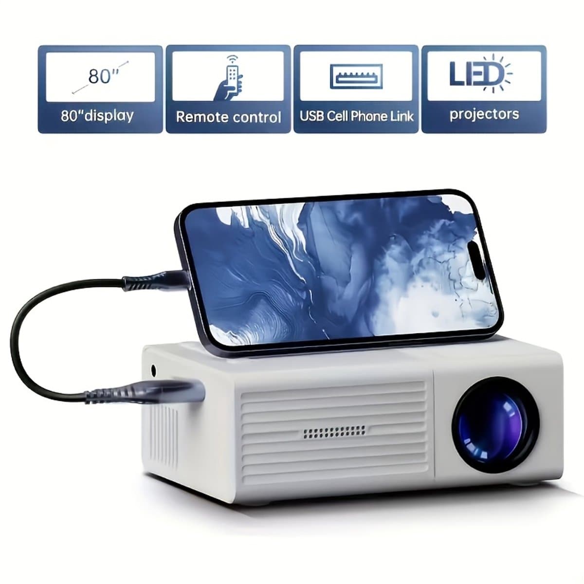 Draagbare Mini Beamer – Videoprojector met Smartphone Projectie – Voor iOS, TV Stick, USB en Laptop – Thuisbioscoop & Buiten — afbeelding 1
