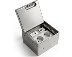 Vloerstopcontact 2AC + 1USB + 1RJ45 - roestvrij staal - waterdicht - ideaal voor inbouw - ShopVlot
