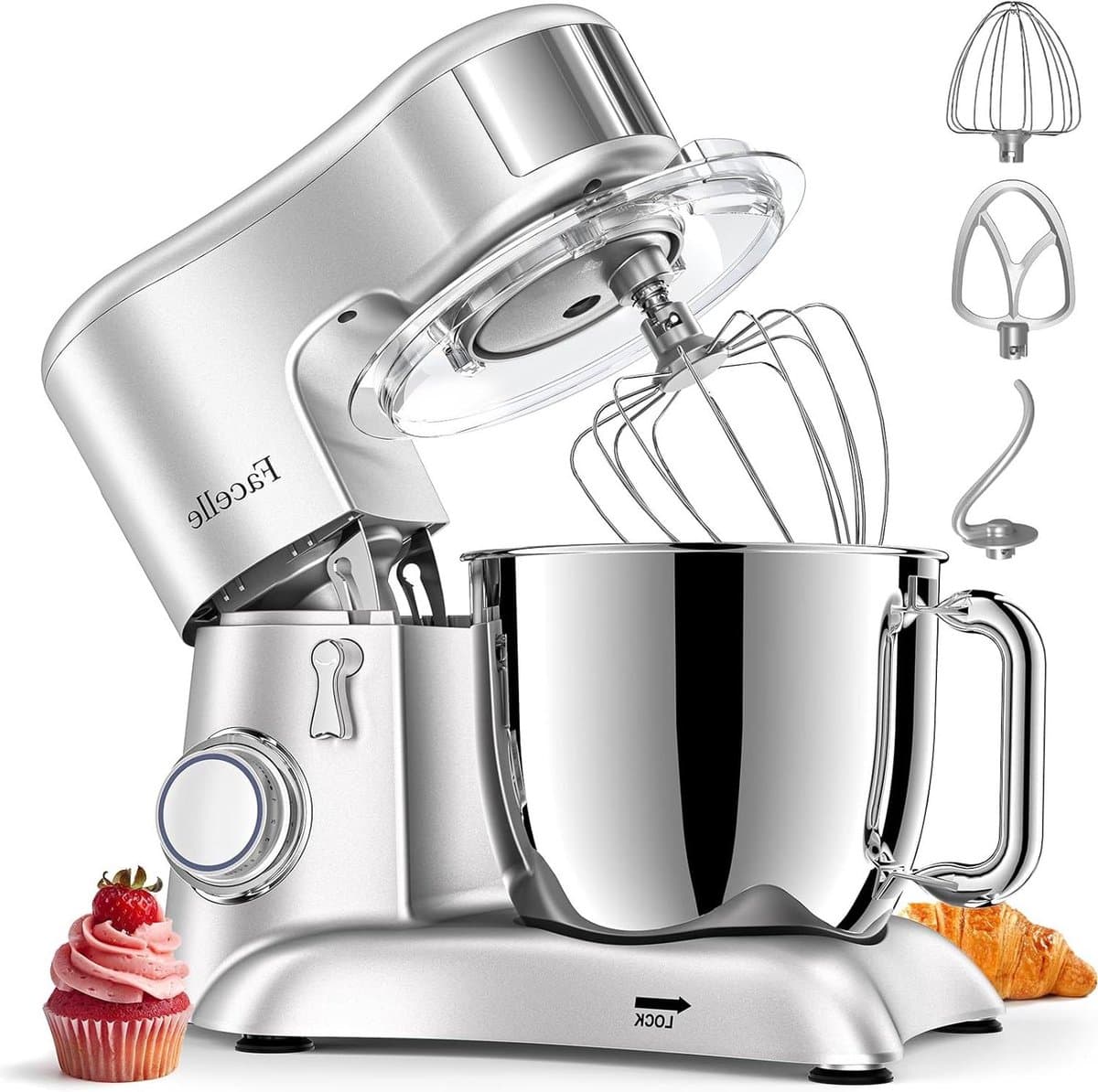Keukenmachine - Mixer Deegmachine - Bakken en Koken - Krachtige 1300W Motor - 65 Liter - Zilver — afbeelding 1