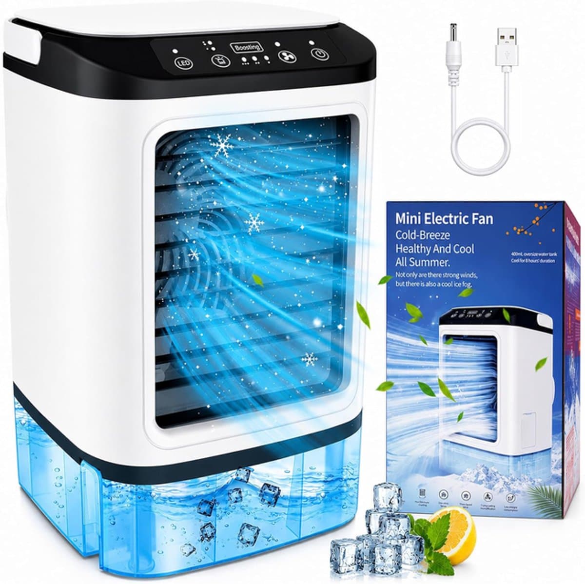 Ventilator - USB-bureauventilator - Vernevelingsventilator - Mini watergekoelde luchtkoeler - Mini airconditioner voor kantoor/thuis - 24*16,5*16,5 cm - Wit - ABS-materiaal — afbeelding 1