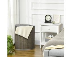 COVREO Wasmand 38x38x57 cm grijs, bamboe met deksel en uitneembare zak