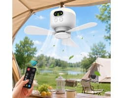 Lapamax Camping Ventilator met LED Verlichting Ø27 cm – 8000mAh Oplaadbare Accu – Tent Ventilator met Afstandsbediening en Timer – 4 Snelheden & 3 Lichtstanden – Stille DC Motor – ventilator camper Voor Tent, Caravan, Camper en Overkapping – Wit