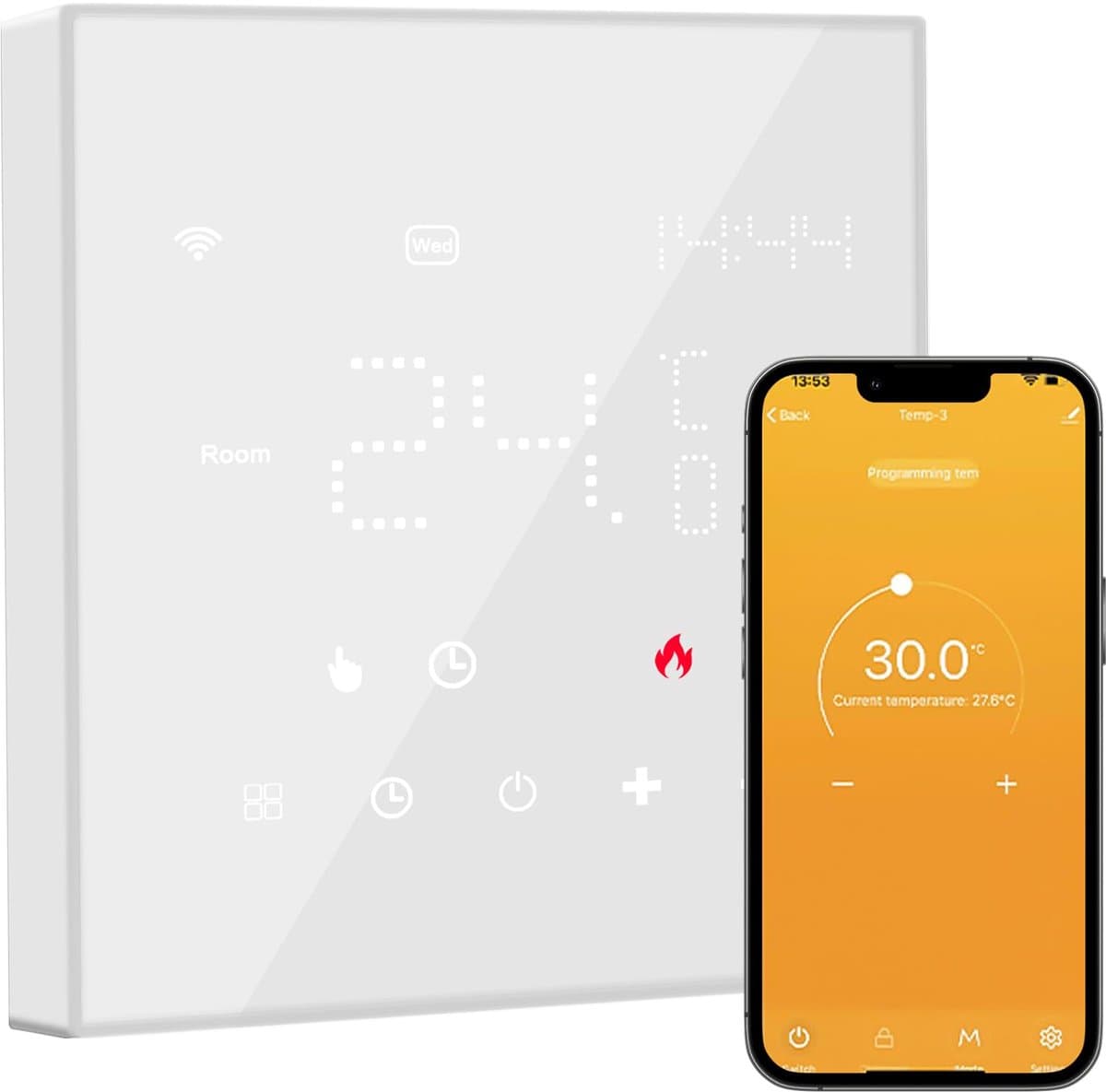 Slimme Thermostaat Vloerverwarming, Water- en Gasboiler met Touchscreen – Wifi Thermostaat met App Bediening & Programmeerbare Instellingen – LCD Touchscreen Thermostaat | Eenvoudige Opbouwmontage & Energiezuinig — afbeelding 1