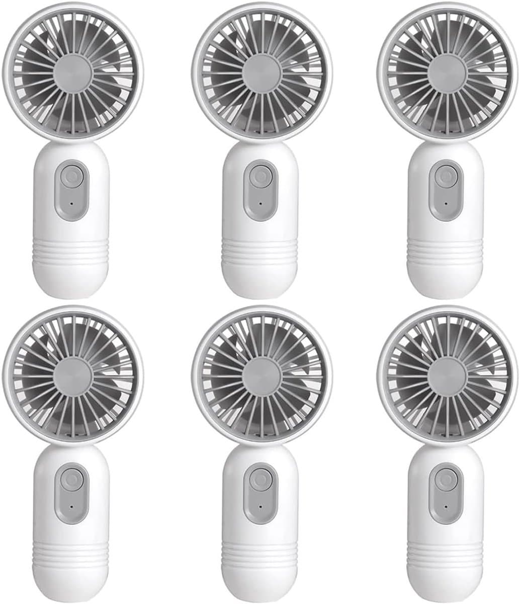 Mini draagbare ventilatoren (6 stuks), schattige, lichtgewicht handventilatoren op batterijen, 3 windsnelheden, USB oplaadbaar, wimperventilator, unisex, geschikt voor kantoor, buiten, reizen en kamperen - wit. — afbeelding 1