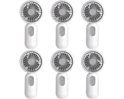 Mini draagbare ventilatoren (6 stuks), schattige, lichtgewicht handventilatoren op batterijen, 3 windsnelheden, USB oplaadbaar, wimperventilator, unisex, geschikt voor kantoor, buiten, reizen en kamperen - wit.