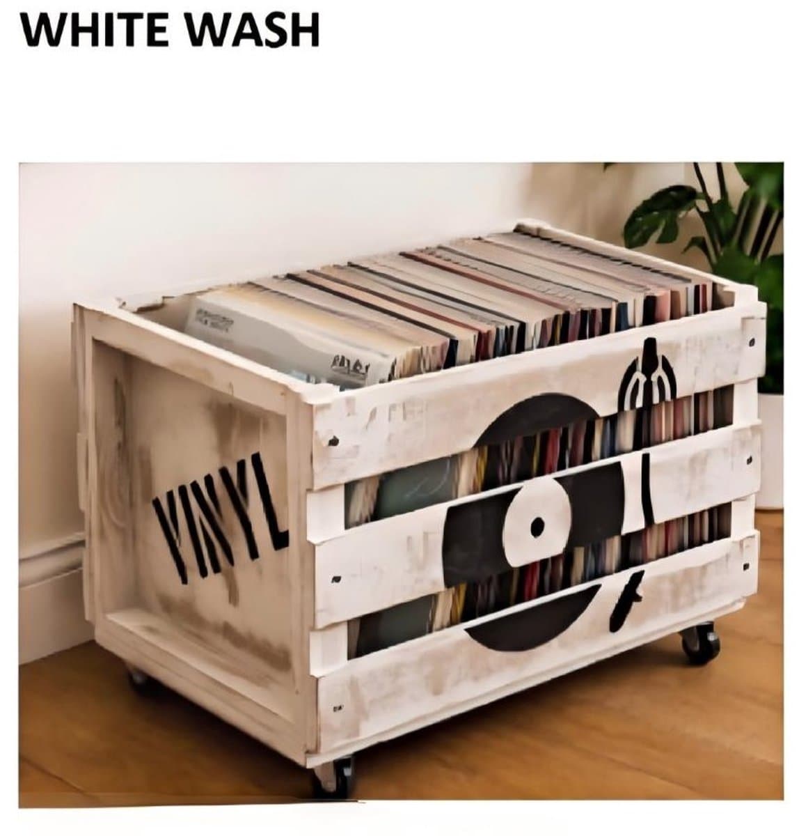 12'' LP Houten Krat Op Wielen Voor Vinyl Opslag - Tot 100 LP'S — afbeelding 1