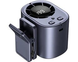 LISM - Autoventilator met clip, LED-display en nachtlampje, 360° draaibare hogesnelheidsventilator, USB-oplaadbare persoonlijke ventilator, handsfree clipventilator, Geschikt voor auto, kantoor, camping en buitengebruik in de zomer (grijs).
