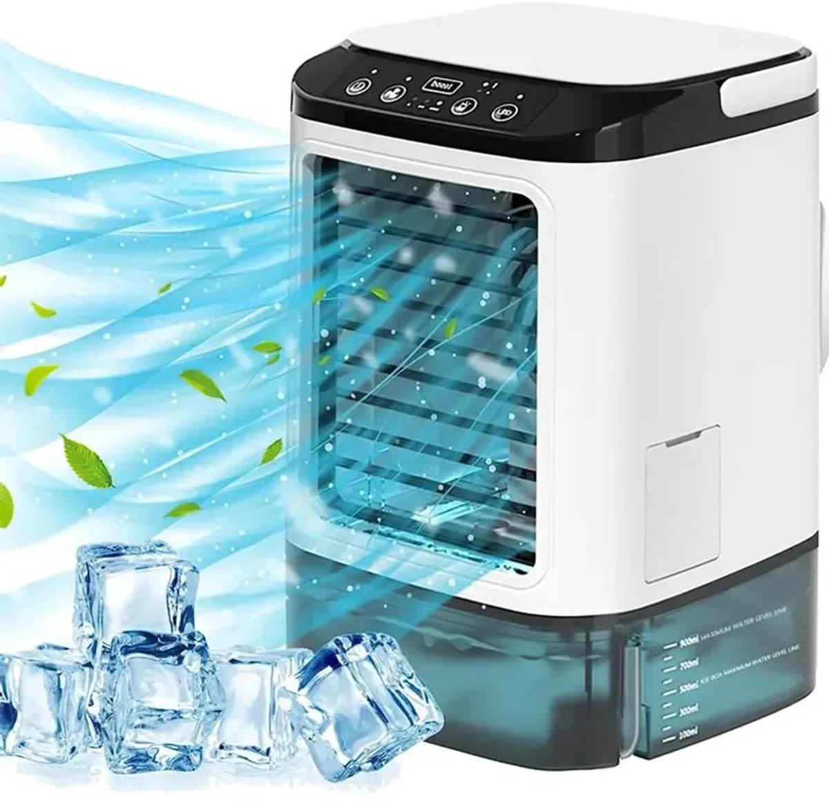 Draagbare mini-airconditioner met een waterreservoir van 900 ml, ijsmaker, 3 ventilatorsnelheden en ledverlichting; geschikt voor kantoren en slaapkamers. — afbeelding 1