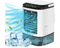 Draagbare mini-airconditioner met een waterreservoir van 900 ml, ijsmaker, 3 ventilatorsnelheden en ledverlichting; geschikt voor kantoren en slaapkamers.