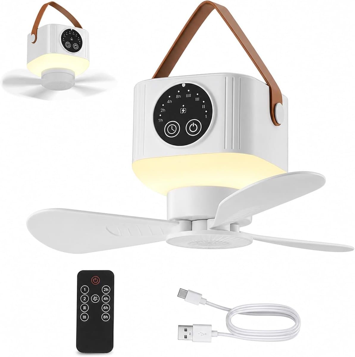 kampeer ventilator - fan - plafondventilator - ventilator - plafondventilator met verlichting - plafondventilator lamp - plafonventilator afstandsbediening- kampeerventilator accu - draagbare plafond ventilator - geel - 7200mAh — afbeelding 1