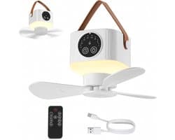 kampeer ventilator - fan - plafondventilator - ventilator - plafondventilator met verlichting - plafondventilator lamp - plafonventilator afstandsbediening- kampeerventilator accu - draagbare plafond ventilator - geel - 7200mAh