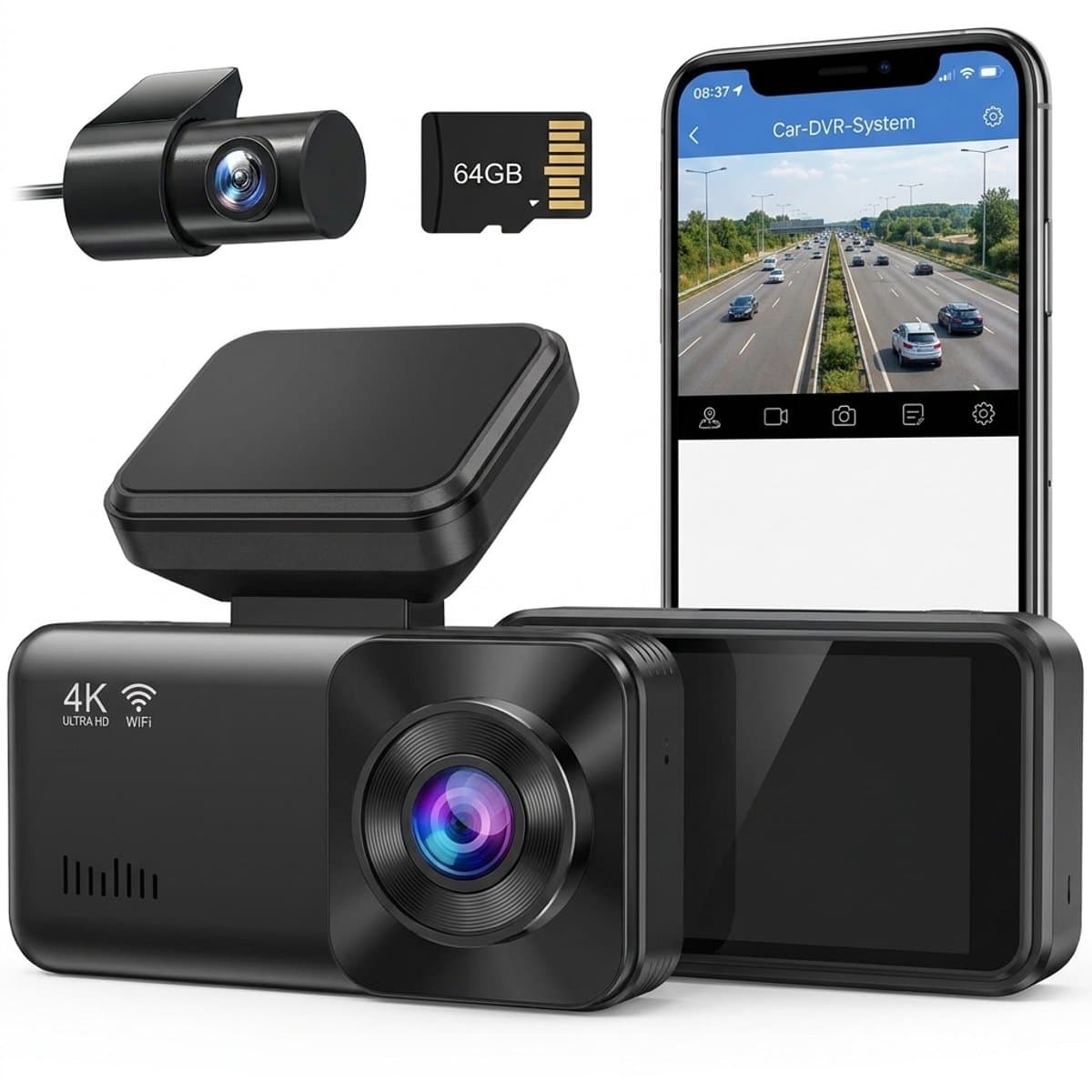 4K Dashcam Auto met Achtercamera 1080P - Wifi App Bediening - Nachtzicht - G-Sensor - Loop Recording - Parkeerbewaking - 2.89 inch Scherm — afbeelding 1