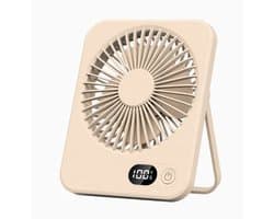 Draagbare bureauventilator USB oplaadbaar - 180° kantelbaar vouwmodel - batterijscherm - 5 snelheden - ultradun stil - Beige