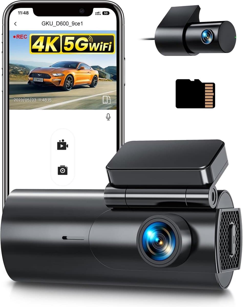 Dashcam voor auto - Zwart - Dual Camera Voor en Achter - 4K Ultra HD met WiFi en Parking Monitor - Voor Auto’s en SUV’s — afbeelding 1