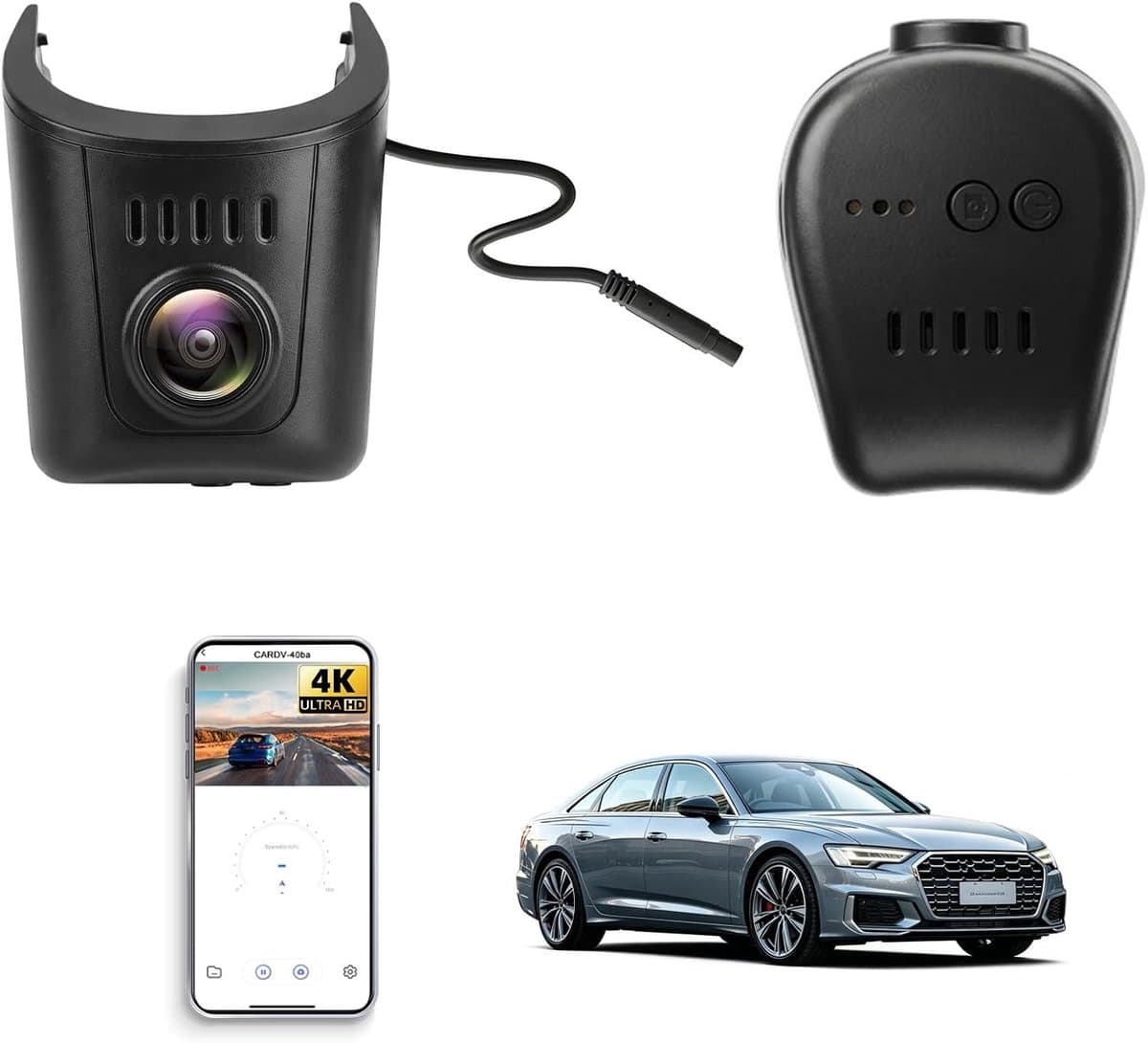 Dashcam voor auto - Zwart - Geschikt voor Audi 2019-2026 - 4K UHD Video met WiFi en Nachtzicht - Met G-sensor en OEM Installatie — afbeelding 1