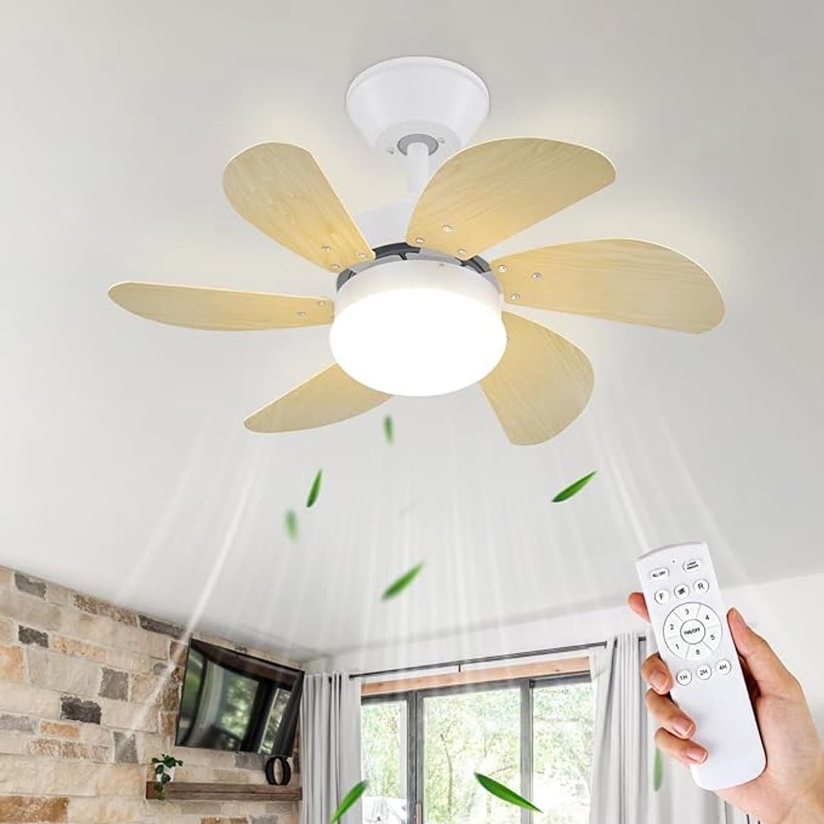 NETTLIFE Plafondventilator Met Verlichting - E27 - houtkleur - 6 Bladen Ventilator - met Afstandsbediening - 75cm - Timing Plafondlamp - Voor Woonkamer | Slaapkamer | Keuken | Eetkamer-excl. lichtbron — afbeelding 1