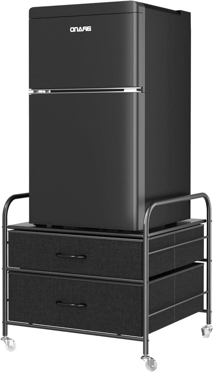 Koelkast Standaard - Opbergunit Trolley - Ruimte Organiseren - Met Zwenkwielen - 56 cm Hoog - Zwart — afbeelding 1