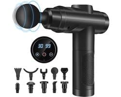 Massage Gun Professioneel – Spiermassageapparaat met 30 Intensiteitsniveaus – LCD Display – 10 Opzetstukken – Draadloos Massagepistool – Diepe Weefselmassage voor Rug Nek Schouders Armen en Benen