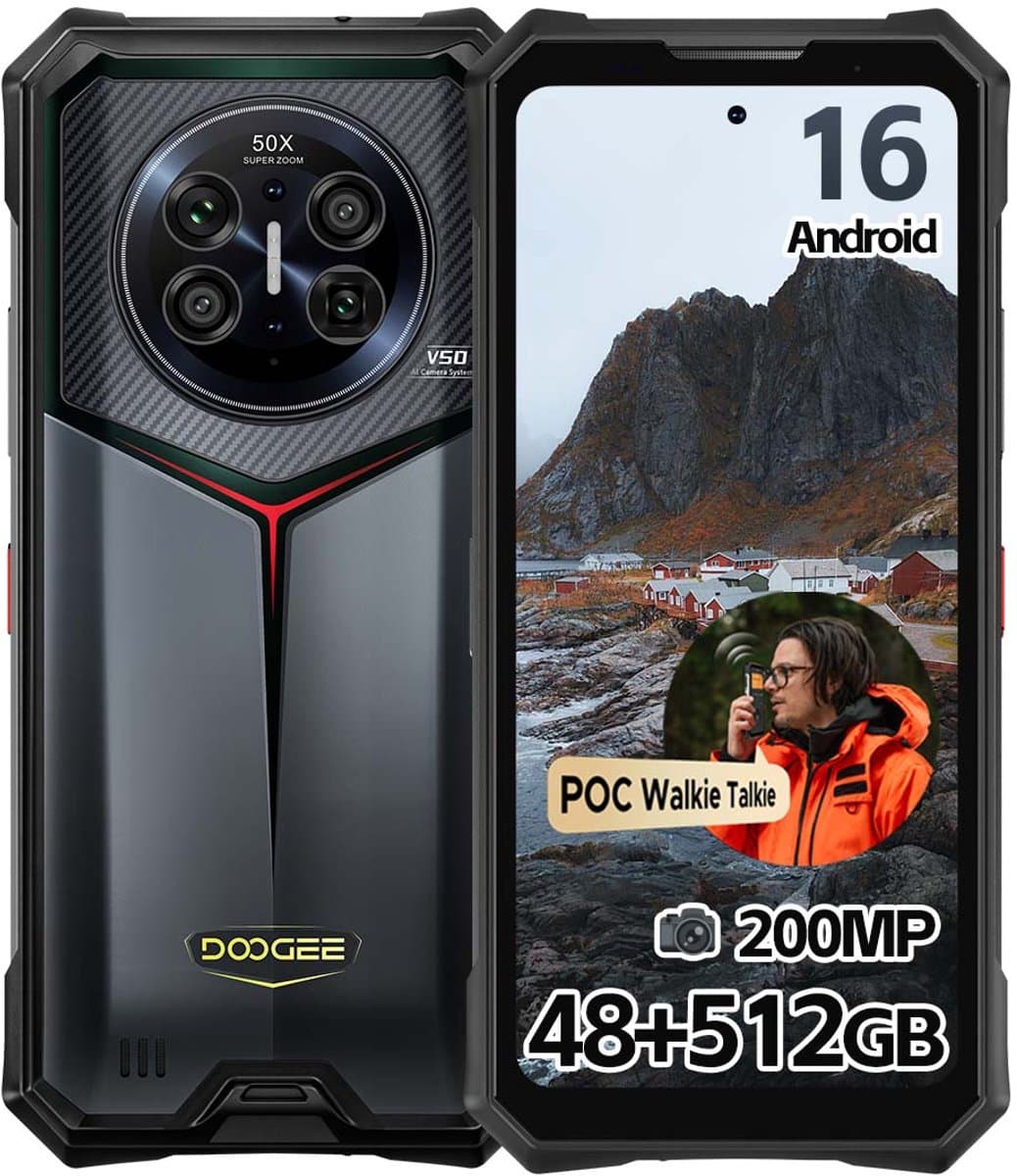Robuuste Smartphone - DOOGEE V50 - 5G LET - 6,78" - 48GB RAM - 512GB ROM - 11000 mAh 66W - Android 16 - 200MP hoofdcamera met groothoeklens en macrolens - Bluetooth Walkie Talkie, POC - NFC GPS - Zwart — afbeelding 1