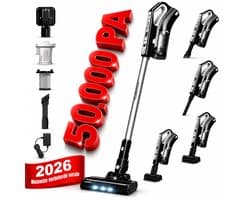 TurboTronic VS280 - 50000PA Cyclonic - 2-in-1 draadloze Steelstofzuiger met kruimeldief – hoge zuigkracht - 2 snelheden - 2200 mAH accu - 180W - extra accessoires - Zwart