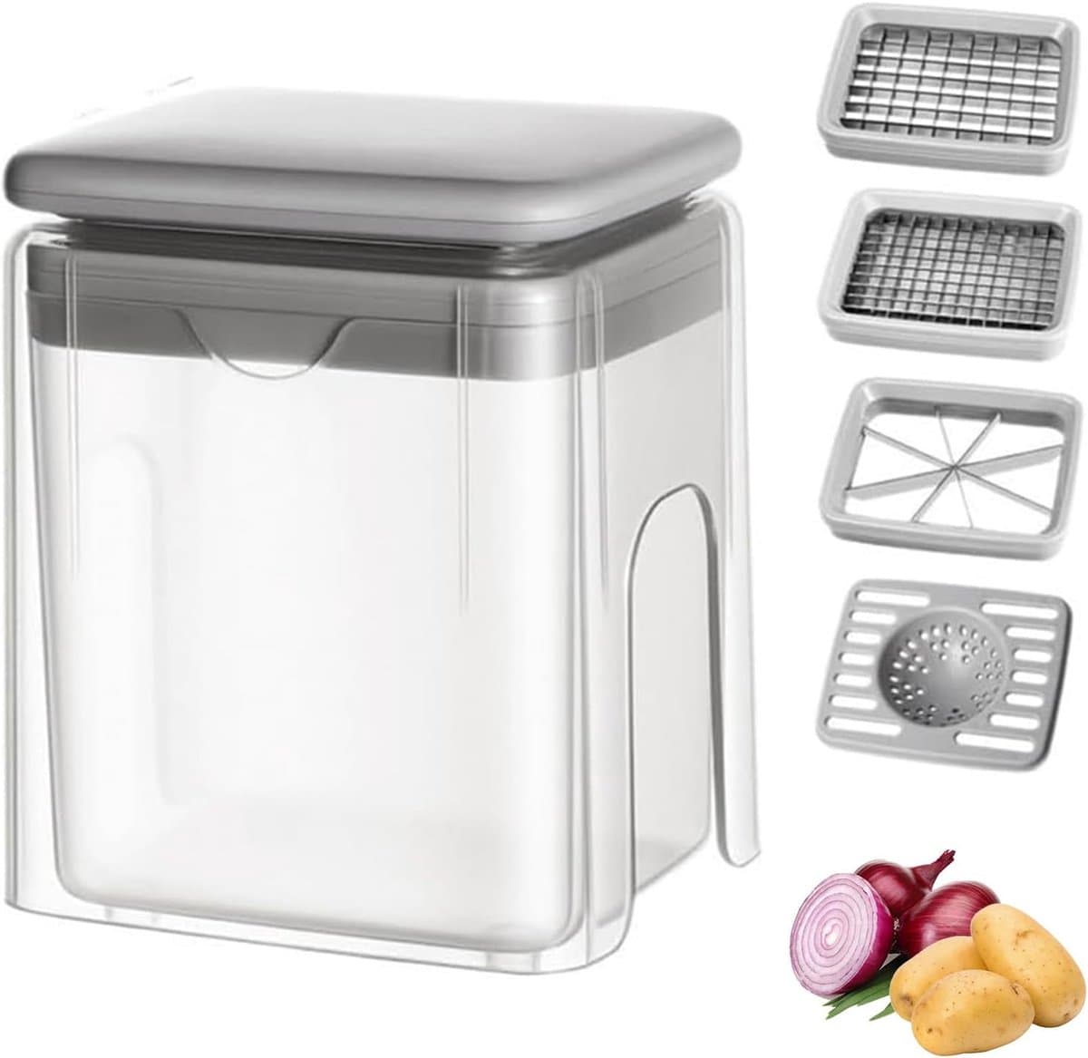 Groentehakselaar - Keuken Gadget - Voedselbereiding Vereenvoudigen - Roestvrijstalen Messen - 35x10x3cm - Grijs — afbeelding 1