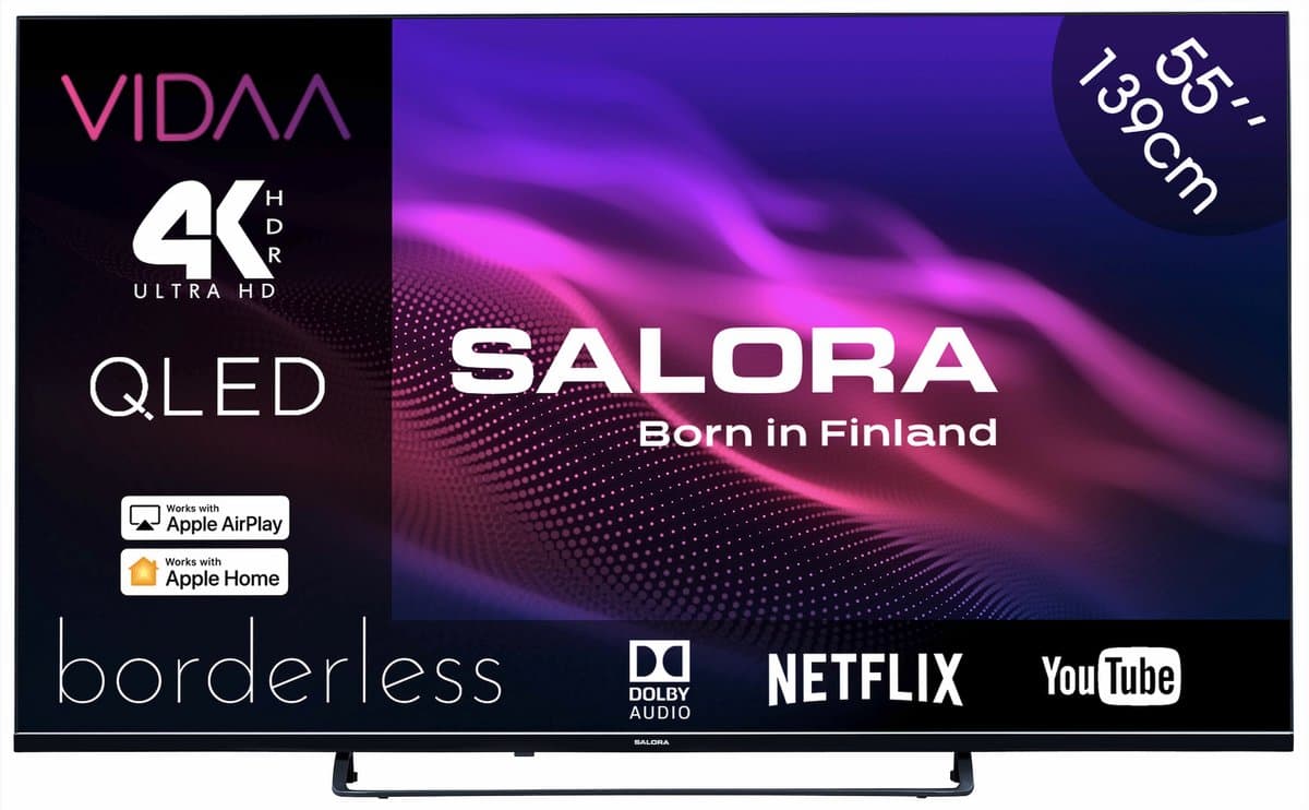 Salora QLED55UV1 - 55 inch QLED Smart TV - 4K Ultra HD - VIDAA - Zwart — afbeelding 1