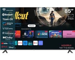 Koorui Smart TV - Tizen OS - QLED 4K Ultra HD - 85 inch/216 cm - Voice Controle - Streaming apps – AirPlay – Controle Mode - HDMI x3, USB x2, CI+ - Tripple Tuner DVB-T/T2/S/S2/C - Frameless Design - Geassembleerd in Nederland - K85D3UQ-T8