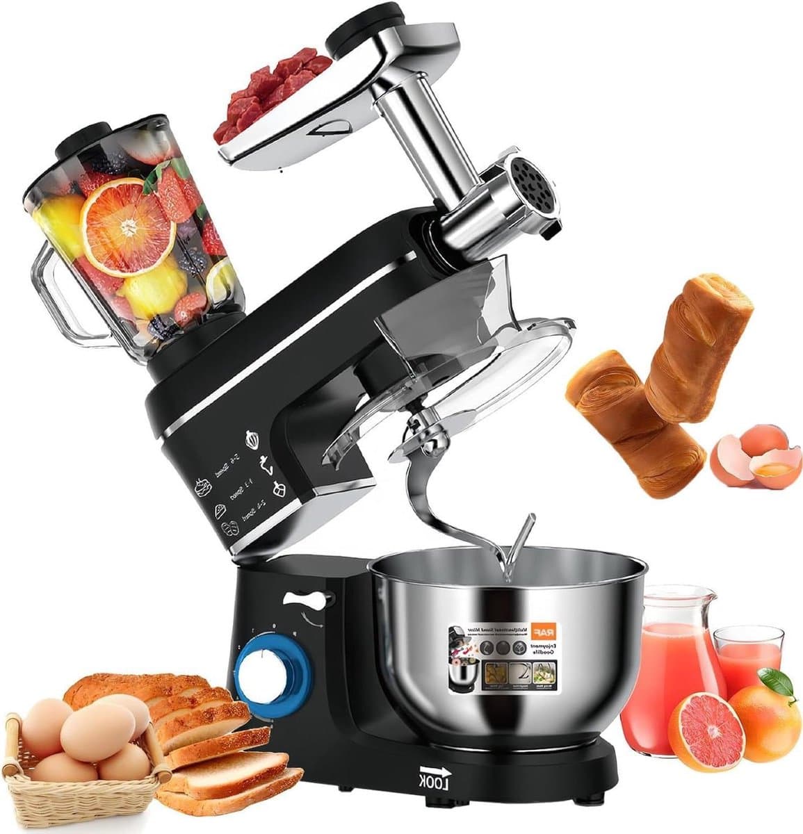 Keukenmachine - Mixer Blender - Bakken en Koken - Kantelbare Kop - 7 Liter Kom - Zwart — afbeelding 1