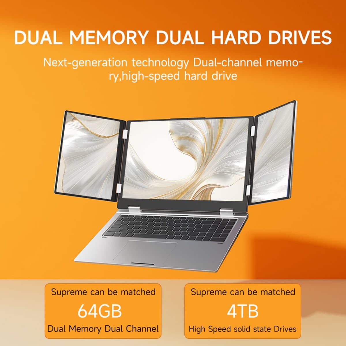 16" + 10.5" + 10.5" Triple-Screen Laptop, Intel Core i7-1260P, 32GB RAM (tot 64GB), 1TB SSD (tot 4TB), Vingerafdruk & Gezichtsherkenning, WiFi 6, RJ45, BT 5.2, Full USB-C, Aluminium – Windows 11 — afbeelding 1