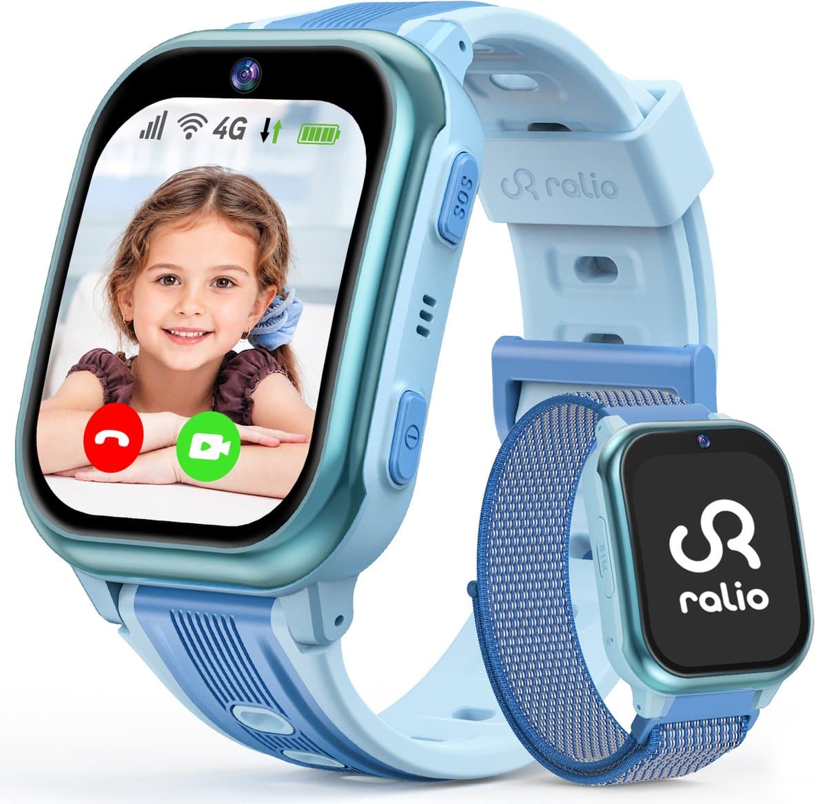 Ralio R5 Plus Smartwatch kinderen 4G met HD Camera - gps horloge kind met simkaart - 1.83 Inch HD Curved Display - GPS Tracker - Videobellen - SOS Noodoproep - Voor Jongens en Meisjes - Roze/Zwart/Blauw — afbeelding 1