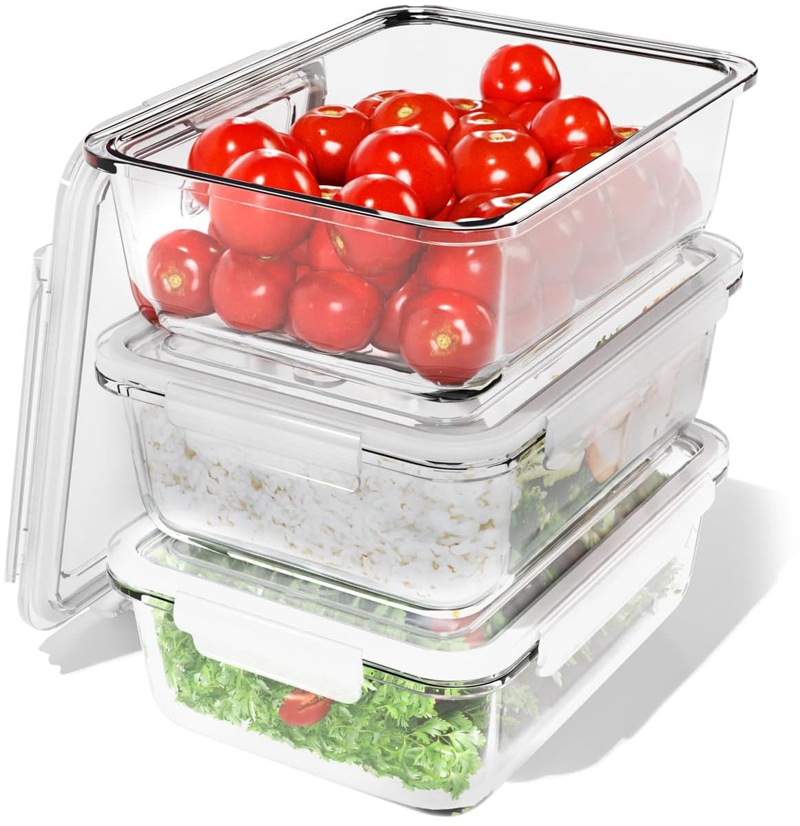 Dailygoods- Maaltijdbereidingsdozen set van 3 - Glazen Bakjes met Deksel - Vaatwasser/Magnetron/Oven Geschikt - Voedselbewaardozen 3x 1040ml - Transparant - Gezond Eten - Voedselopslagbakjes — afbeelding 1