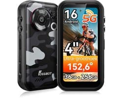 FOSSiBOT F116 Pro 5G Robuuste Smartphone - 4,0" IPS mini telefoon - 36 GB RAM - 256 GB ROM - Android 16 - 48 MP groothoekcamera met een beeldhoek van 152,6° - Grijs