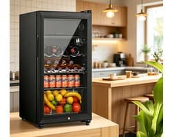 Vrijstaande Drankkoelkast Zwart 118L met apart vriesvak geschikt voor 100 blikjes drank Koelkast voor thuis/kantoor afmetingen 45 x 45.2 x 84 cm