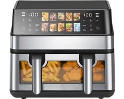 Sinaopus XXL Airfryer 8.5L – Met Dubbele Mand – Kijkvenster – 10 Kookprogramma’s – Onafhankelijke Snelle Opwarming – Geschikt voor Gezinnen – Eenvoudig te Reinigen – Capaciteit voor 4 tot 5 Personen