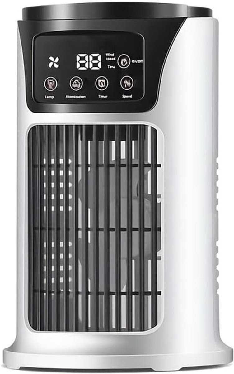 Luchtkoeler - Bureauventilator - Verdampingskoeler - Mini persoonlijke airconditioner met bevochtigingsfunctie - Timer - LED-verlichting - Stille werking, 6 snelheden - Bureauventilator voor thuis/kantoor — afbeelding 1