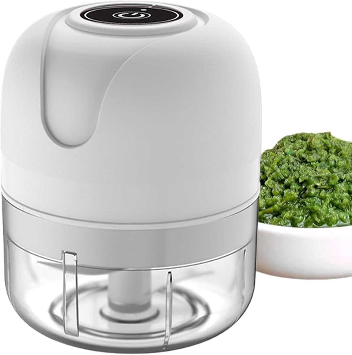 Elektrische Groentesnijder - Keukenmolen Hakker - Snel Ingrediënten Verwerken - Draadloos USB Oplaadbaar - 250 ml Inhoud - Wit — afbeelding 1
