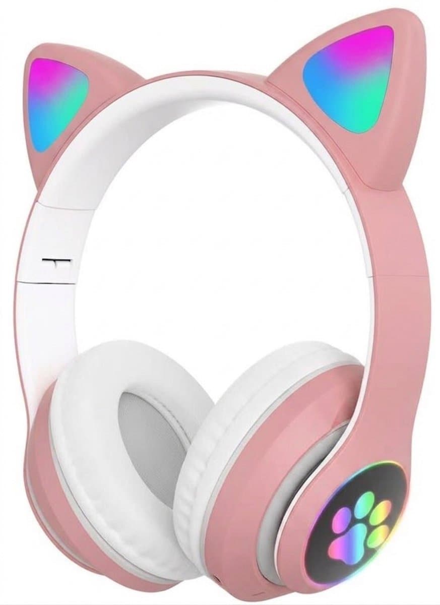 Kinder Hoofdtelefoon-Draadloze Koptelefoon-Kids Headset-Over Ear-Bluetooth-Microfoon-Katten Oortjes-Led Verlichting-Blauw — afbeelding 1
