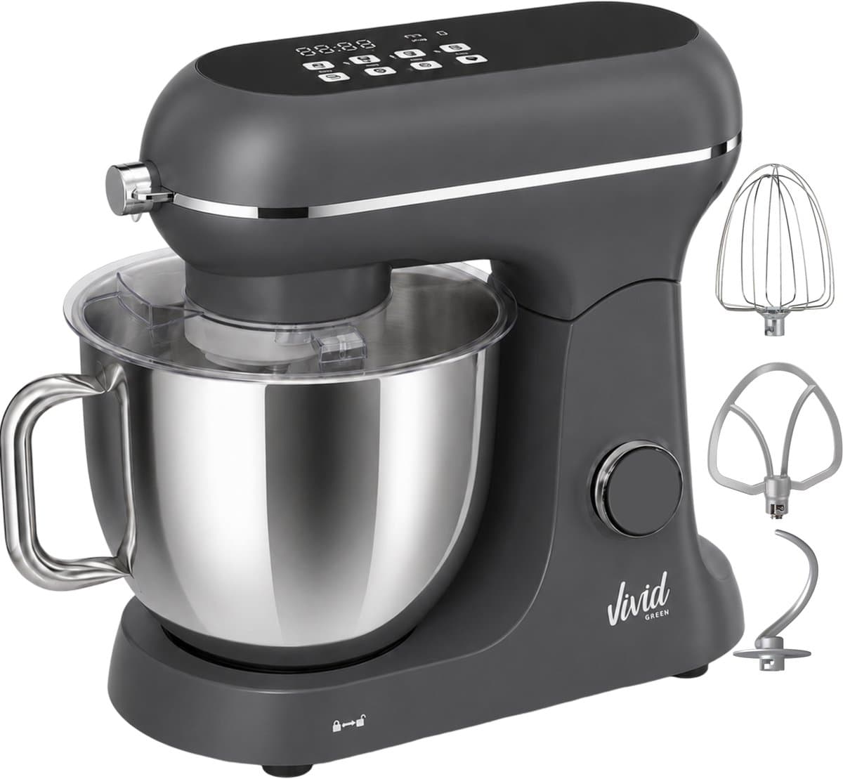 Vivid Green Luxe Keukenmixer - Touchscreen Display - 7L Mengkom - 11 Snelheden - Vaatwasserbestendig - Keukenmachine - Keukenrobot - Grijs — afbeelding 1