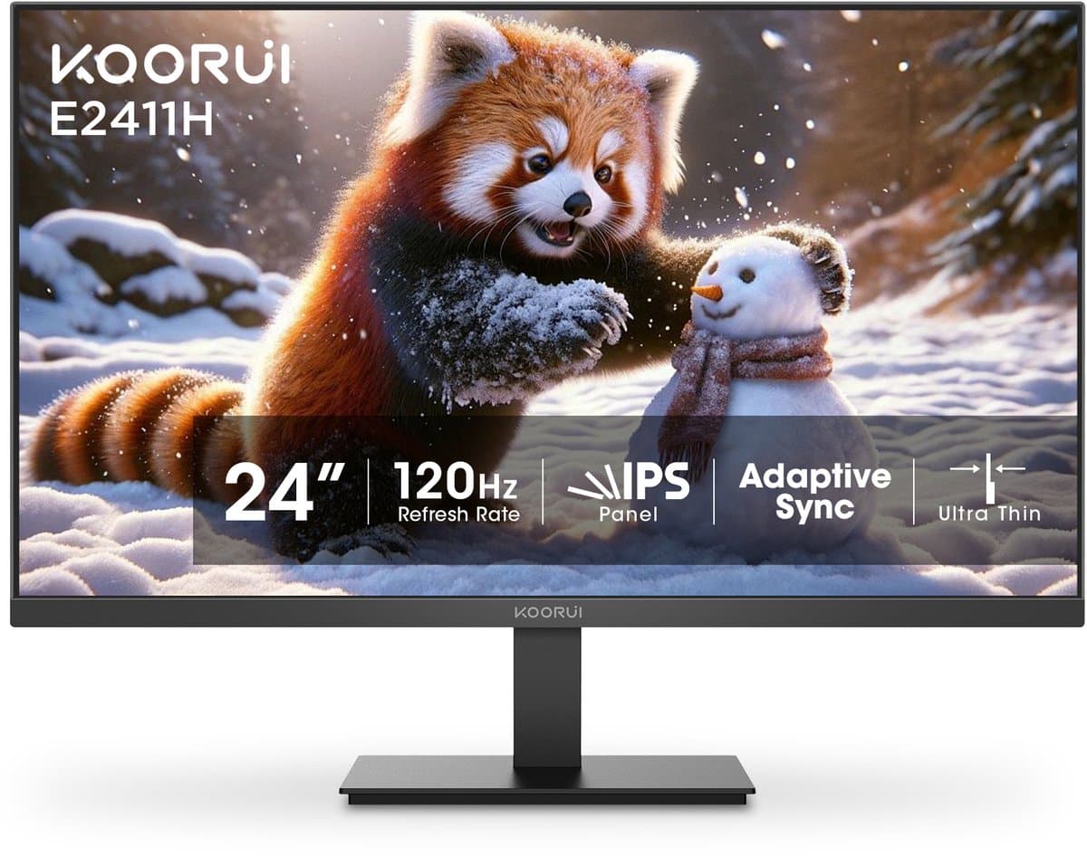 KOORUI E2411H 24" Monitor – 120Hz – FHD 1920×1080 – IPS – 99% sRGB – 178° Kijkhoek – VESA 100×100 – HDMI & VGA – Zwart — afbeelding 1