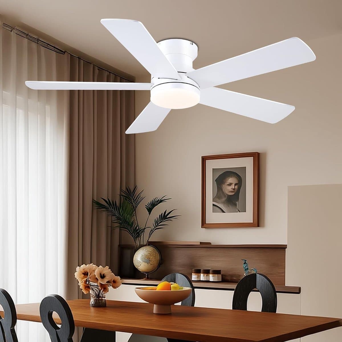 Plafondventilator Ø132 cm - 3 Temperaturen - Fluisterstil - Met Afstandsbediening - 6 Snelheden - Timer - Zomer/Winter functie - Wit - 48W — afbeelding 1