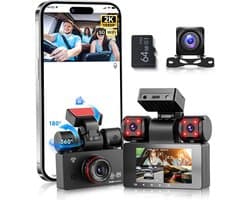 SnelShoppen - Dashcam 4*1080P met Wifi, 2K Auto Camera, 3-inch IPS Scherm, 24-Uur Parkeerbewaking, Nachtzicht, G-Sensor, 360-Graden Bescherming, Inclu