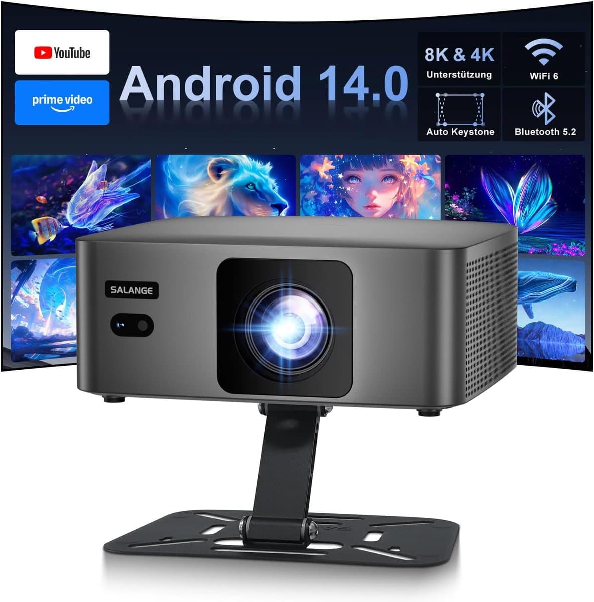 SnelShoppen - Mini Beamer Draagbaar 8K Projector, Native 1080P, WiFi 6, BT 5.2, Auto Keystone, Thuisbioscoop voor Feest, Camping en Kinderen — afbeelding 1