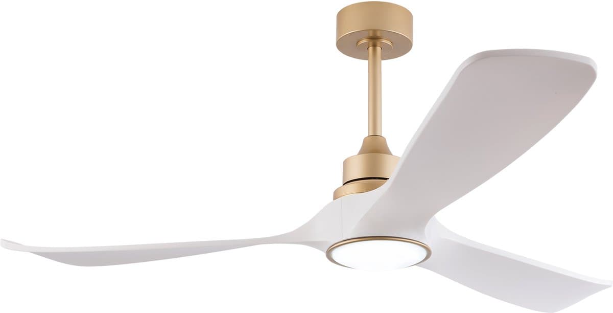 Moderne plafondventilator met licht 52 inch wit-gouden - Afstandsbediening - Stille omkeerbare DC-motor - Geheugenfunctie - 3 ABS-bladen - Geschikt voor binnen en buiten — afbeelding 1