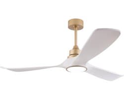 Moderne plafondventilator met licht 52 inch wit-gouden - Afstandsbediening - Stille omkeerbare DC-motor - Geheugenfunctie - 3 ABS-bladen - Geschikt voor binnen en buiten