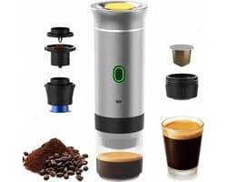 Draagbaar koffiezetapparaat, 3-in-1 elektrisch koffiezetapparaat, geschikt voor koffiecapsules en gemalen koffie, ondersteunt koud zetten en verwarmen (zilver).