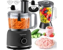 SnelShoppen - 1500 W Keukenmachine & Mixercombinatie met 2,5L Hakmolen voor Vlees, Groenten & Deeg, 2L Blender met Glas, 2 Snelheden & Pulsfunctie voo