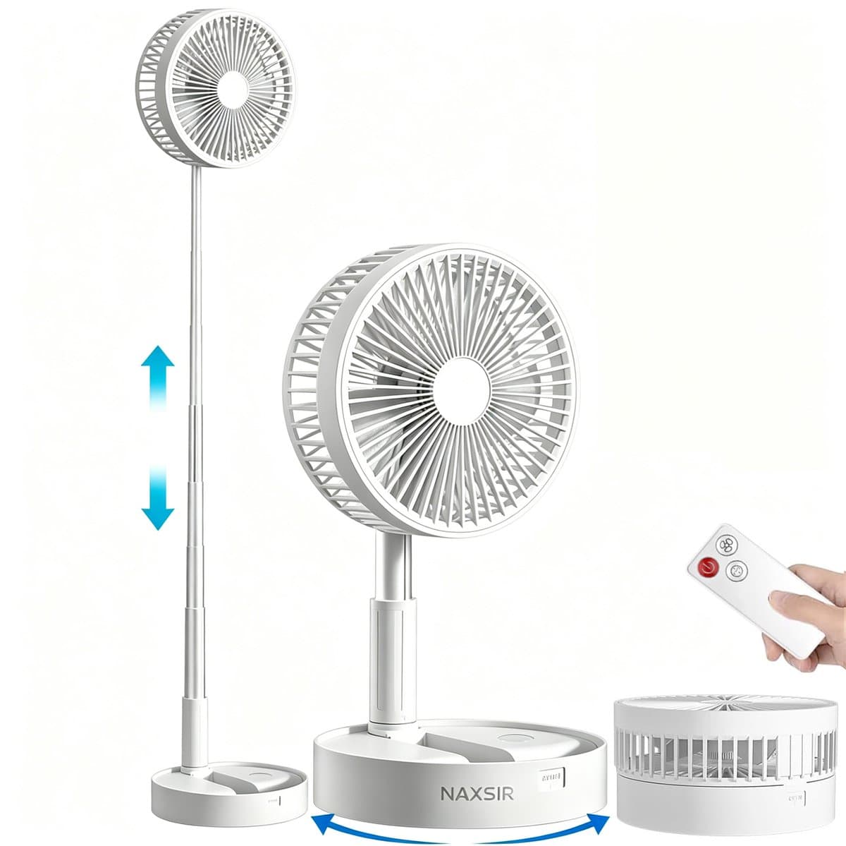 NAXSIR Opvouwbare Telescopische Ventilator Oplaadbaar,4 Snelheden incl. Natuurwind,Stil,Afstandsbediening — afbeelding 1