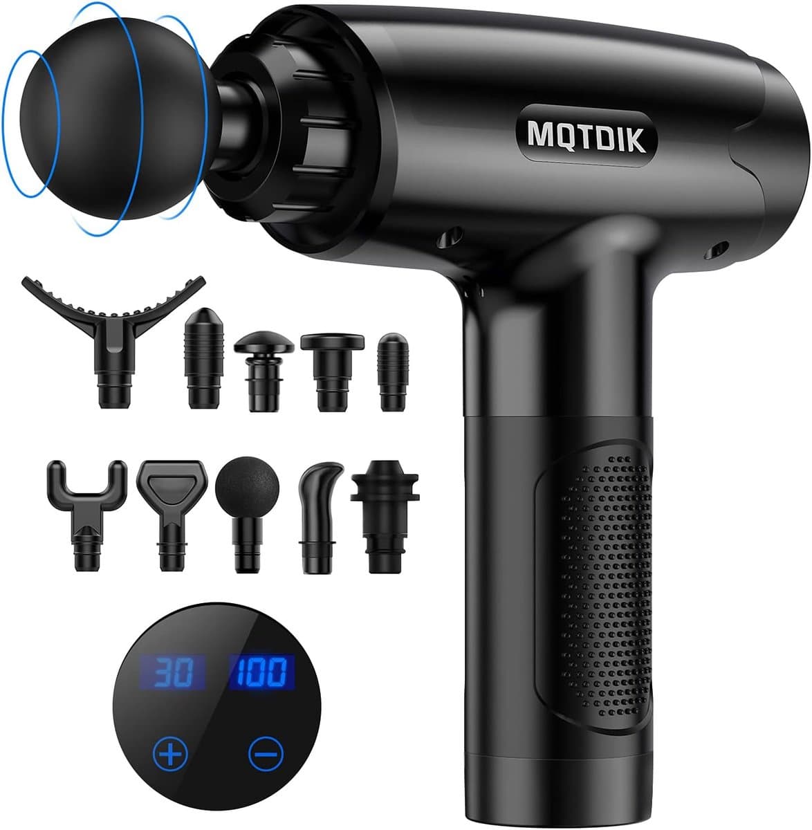 Massagepistool - Percussie massager - Spierherstel - 10 opzetstukken - 24 cm - Zwart — afbeelding 1