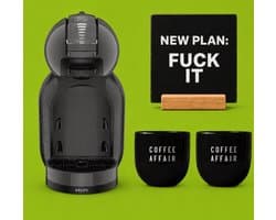 KRUPS NESCAFÉ Dolce Gusto MiniMe KP120810 - Koffiecupmachine - Antraciet / zwart + 2 zwarte mokken "Coffee Affair" + zwarte tegel "Fuck it new plan" + tegelhouder - (cadeau)PAKKET